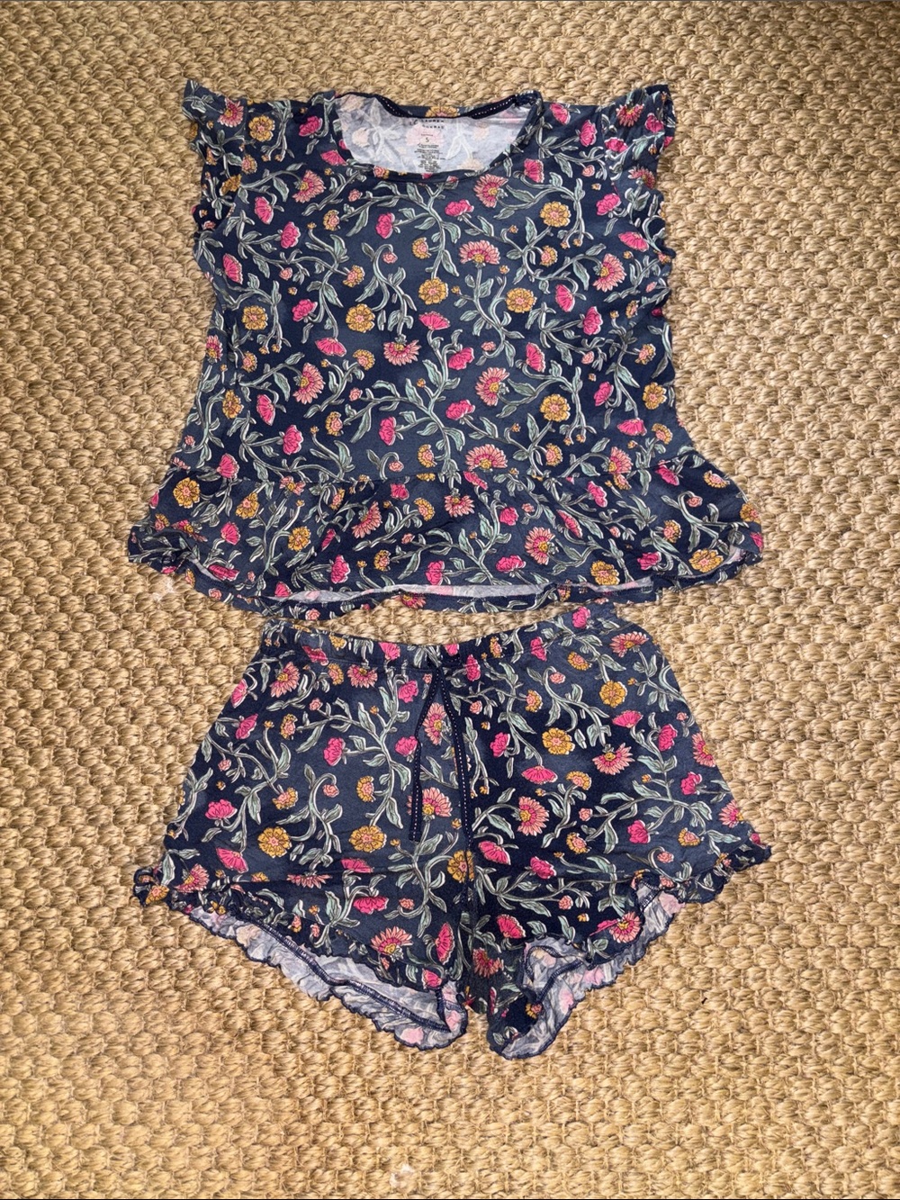 LC Lauren Conrad Navy Floral Ruffle Pajama Set